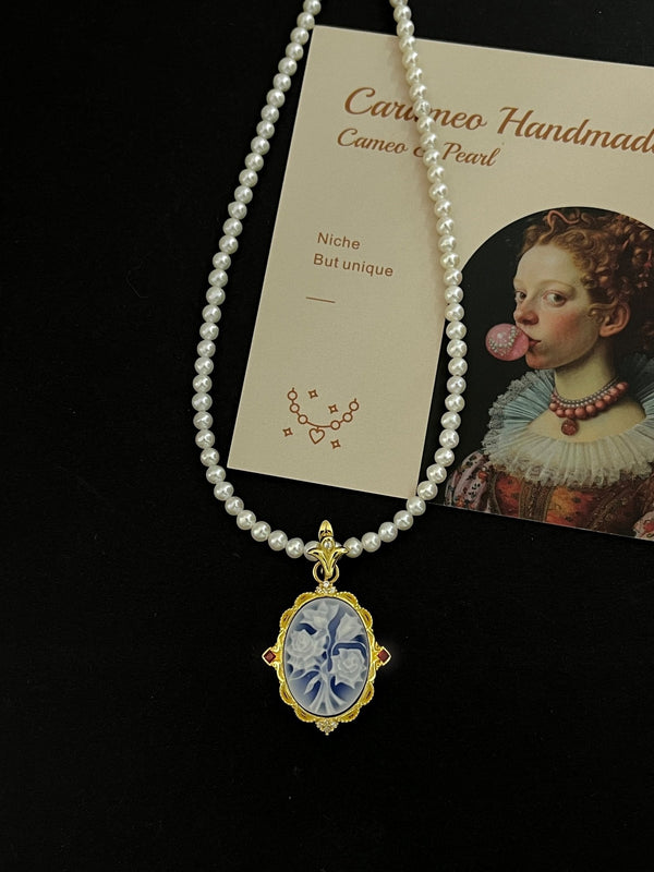 Cameo Pendant with Pearl Necklace Bouquet - Carameo Jewels