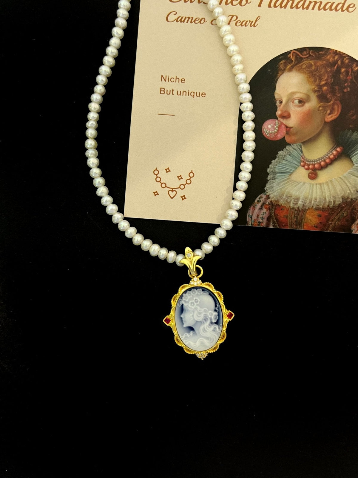 Cameo Pendant with Pearl Necklace Goddess - Carameo Jewels