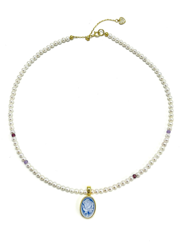 Freshwater Pearl Cameo Necklace Rosy - Carameo Jewels