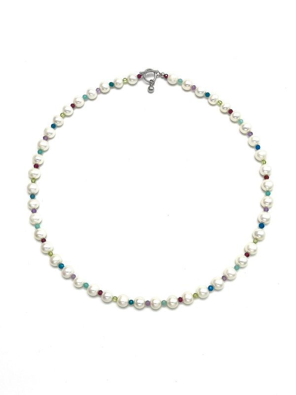 Freshwater Pearl Neckalce Mixed Gemstones - Carameo Jewels