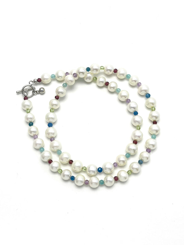 Freshwater Pearl Neckalce Mixed Gemstones - Carameo Jewels