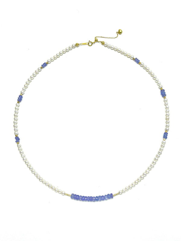 Freshwater Pearl Necklace with Tanzanite 18K Gold - Carameo Jewels