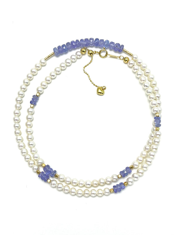 Freshwater Pearl Necklace with Tanzanite 18K Gold - Carameo Jewels