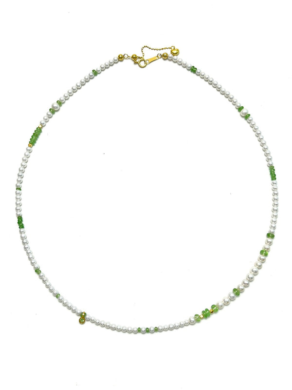 Freshwater Pearl Necklace with Tsavorite 18K Gold - Carameo Jewels