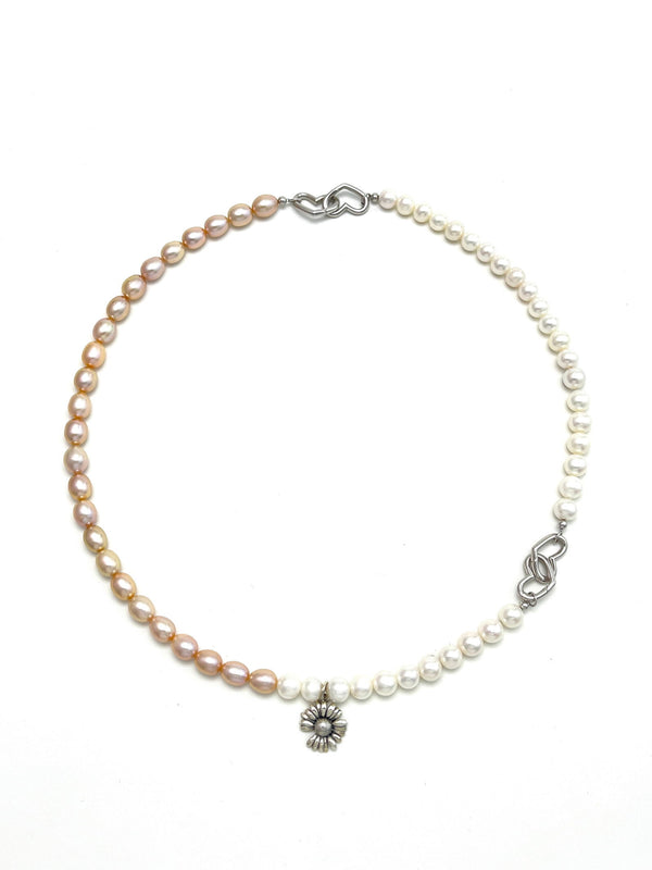 Freshwater Pink  White Pearl Neckalce Daisy - Carameo Jewels
