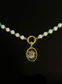Pearl Necklace with Crystal Cameo Pendant - Carameo Jewels