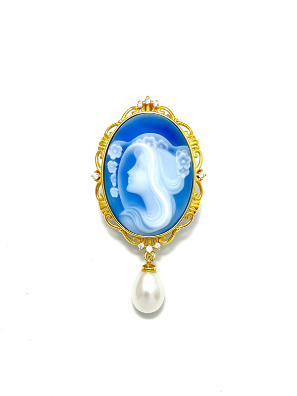 Versatile Cameo Lovelie Pendant Brooch Pearl Necklace - Carameo Jewels